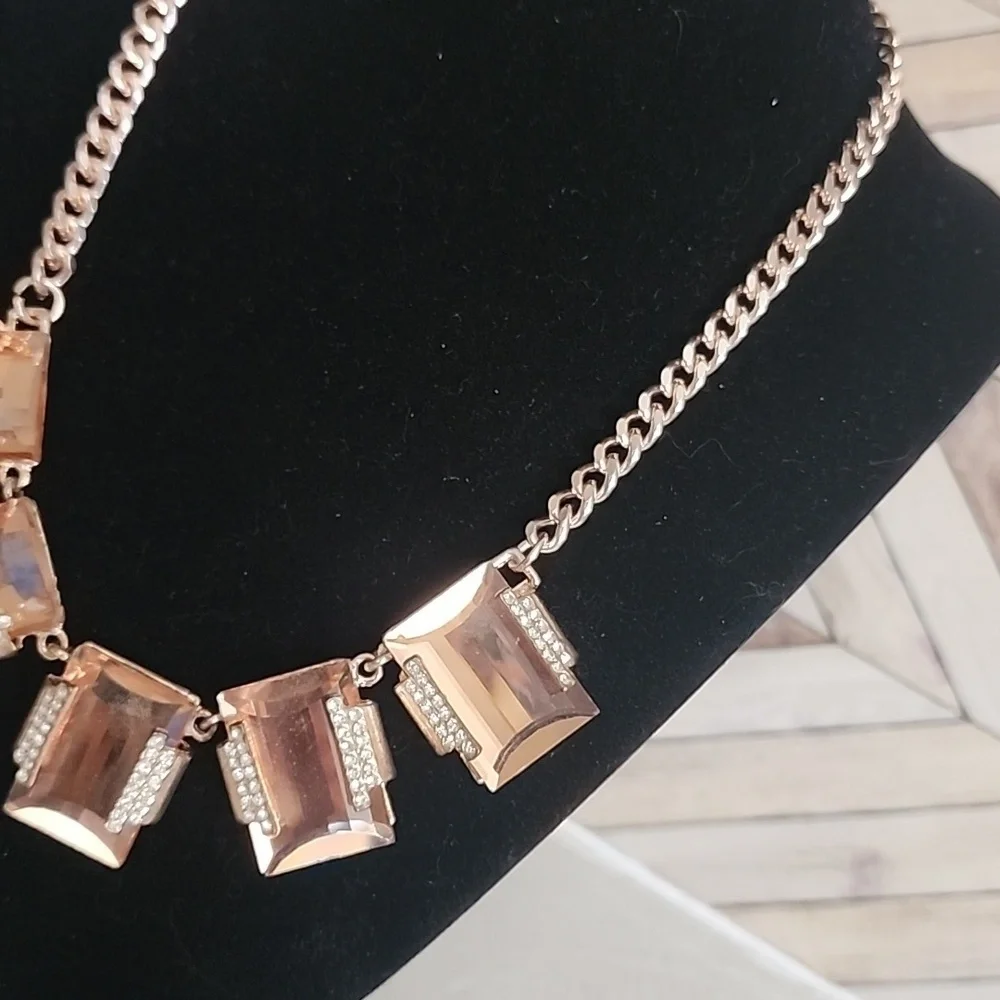 Rose Gold Crystal Pendants Necklace and Matching Earrings Set